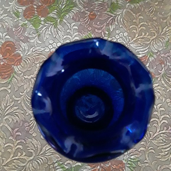 Vintage Cobalt Blue Glass Vase with Ruffled Rim - Picture 2 of 5